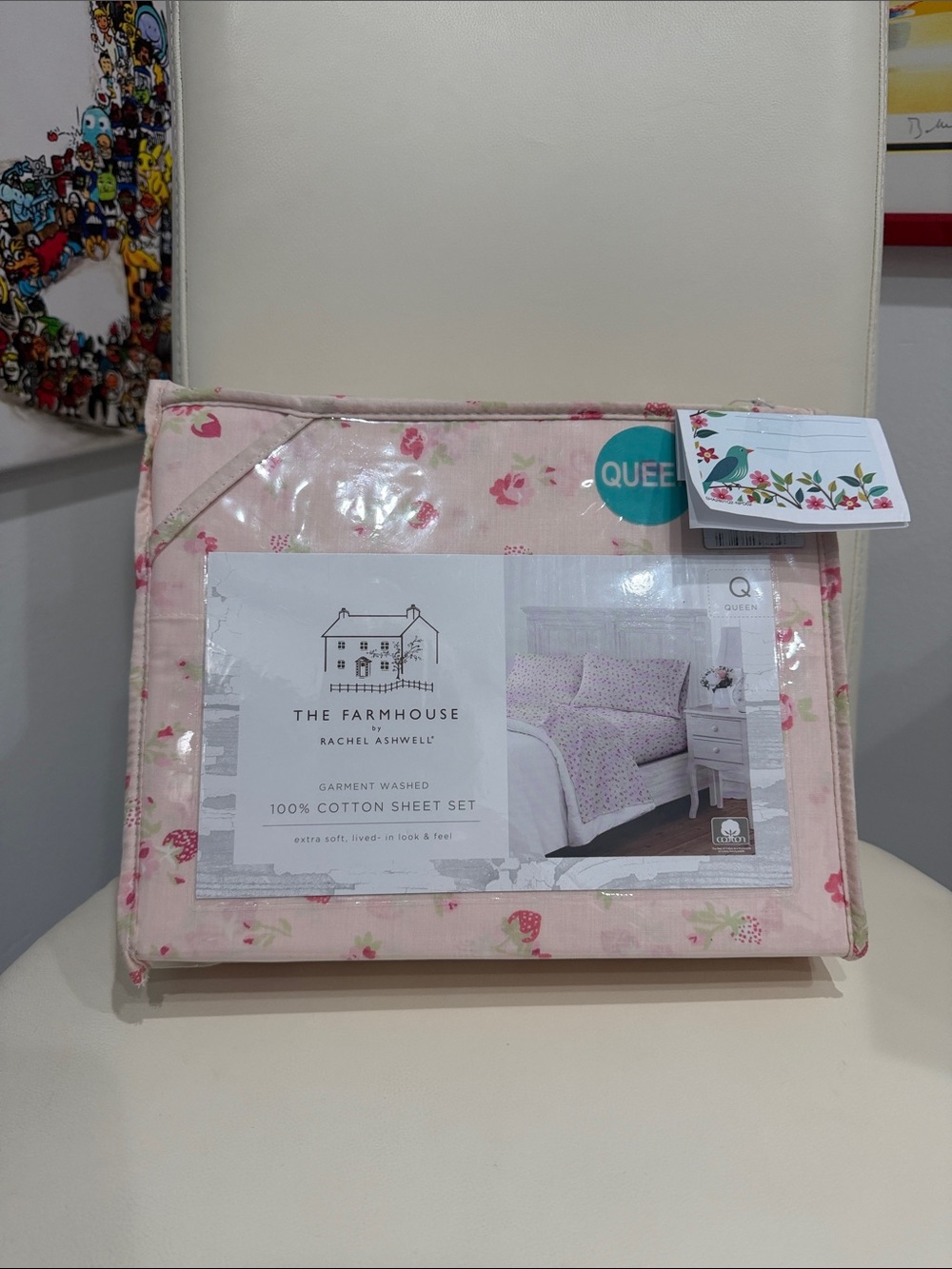 The Farmhouse by Rachel Ashwell Pink/Green Floral Strawberry  Queen  Sheet Set